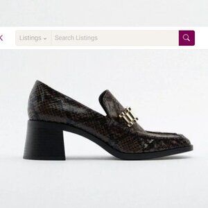 ZARA Heeled Loafers Snakeskin Gold Chain 38 NWT